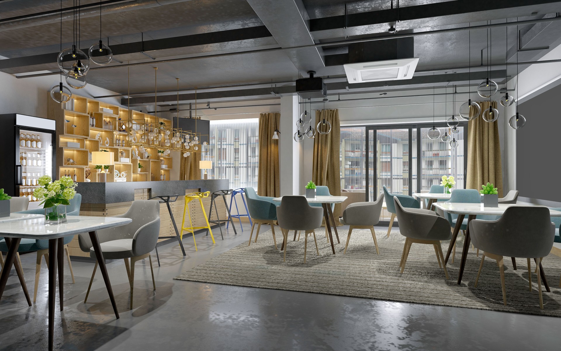 3d render of cafe restaurant interior